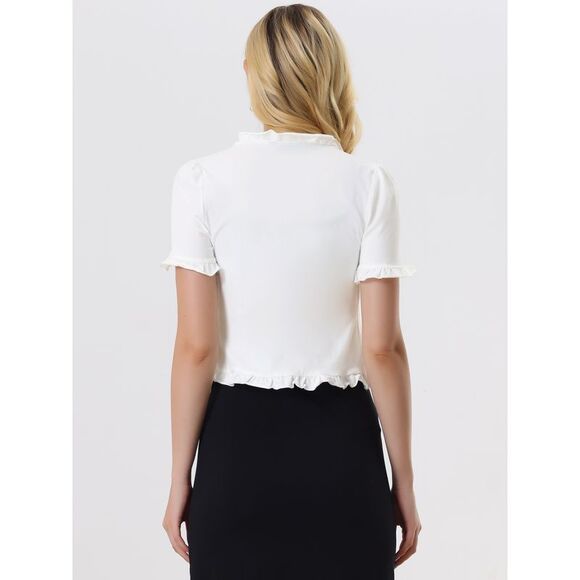 Bolero Shrugs Ruffle Short Sleeve Shrugs White - Picture 3 of 6